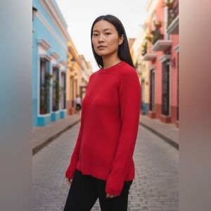 Ralph Lauren Polo Jeans Co Red Ribbed Crewneck Sweater Womens Size XL